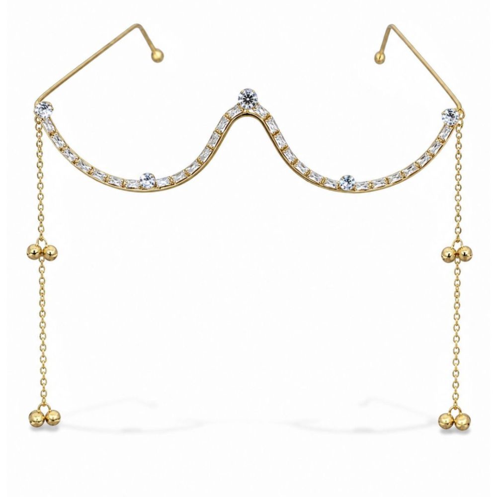 Ayukta- Gold-Toned Crystal Curve Facelet with Tassel Chains