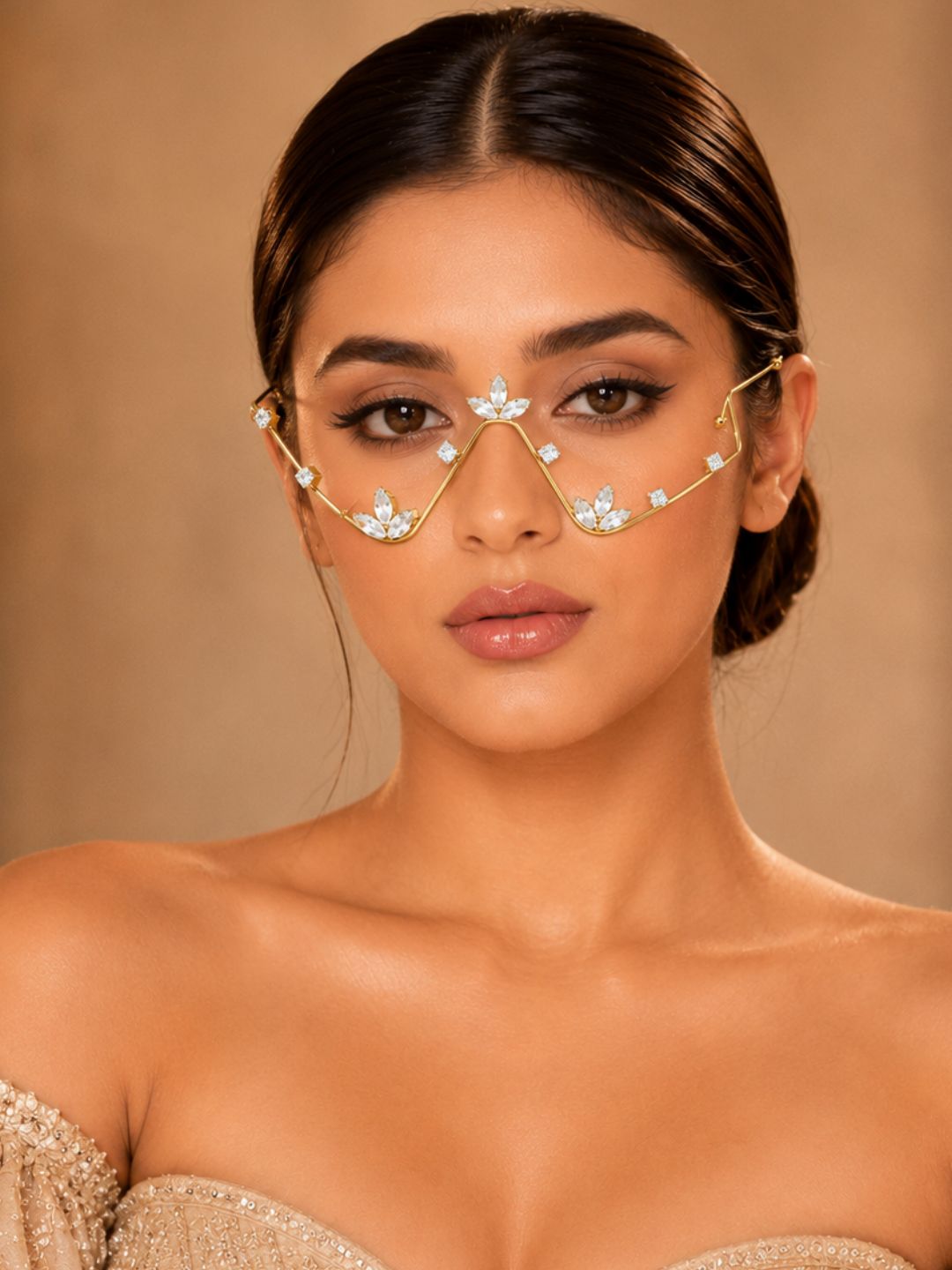 Tivra- Gold-Toned Floral Crystal Facelet