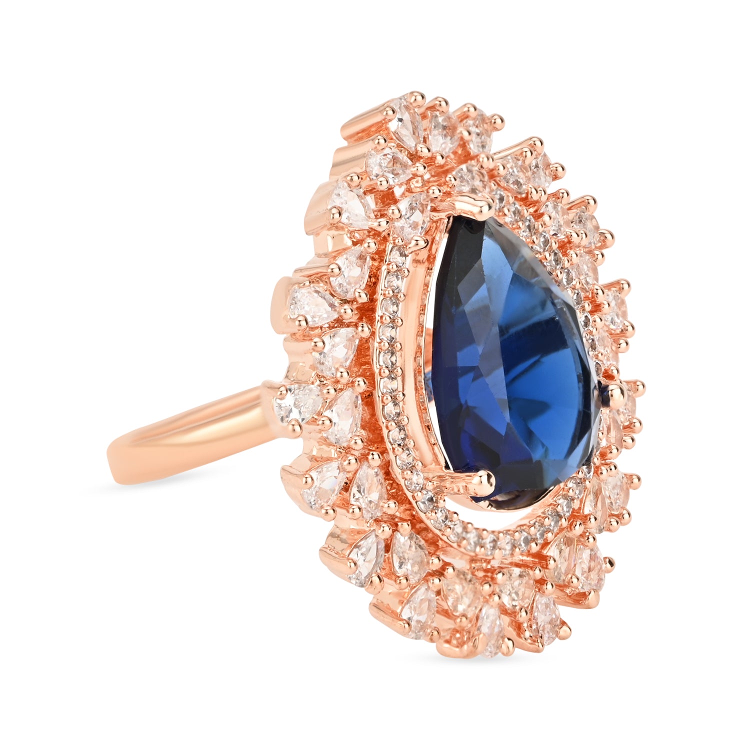 Clara Rosegold Blue CZ Ring