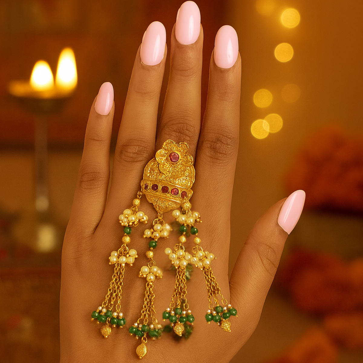 Yavika-Heritage Gold Ring with Mini Coin Charms & Tassels