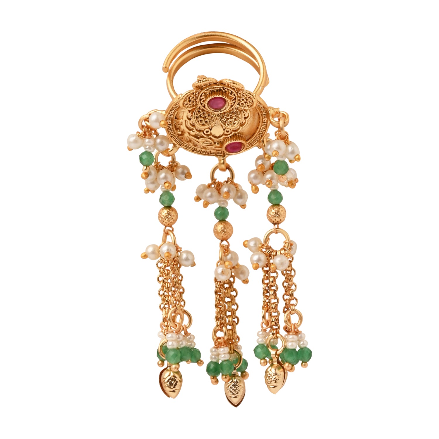 Yavika-Heritage Gold Ring with Mini Coin Charms & Tassels