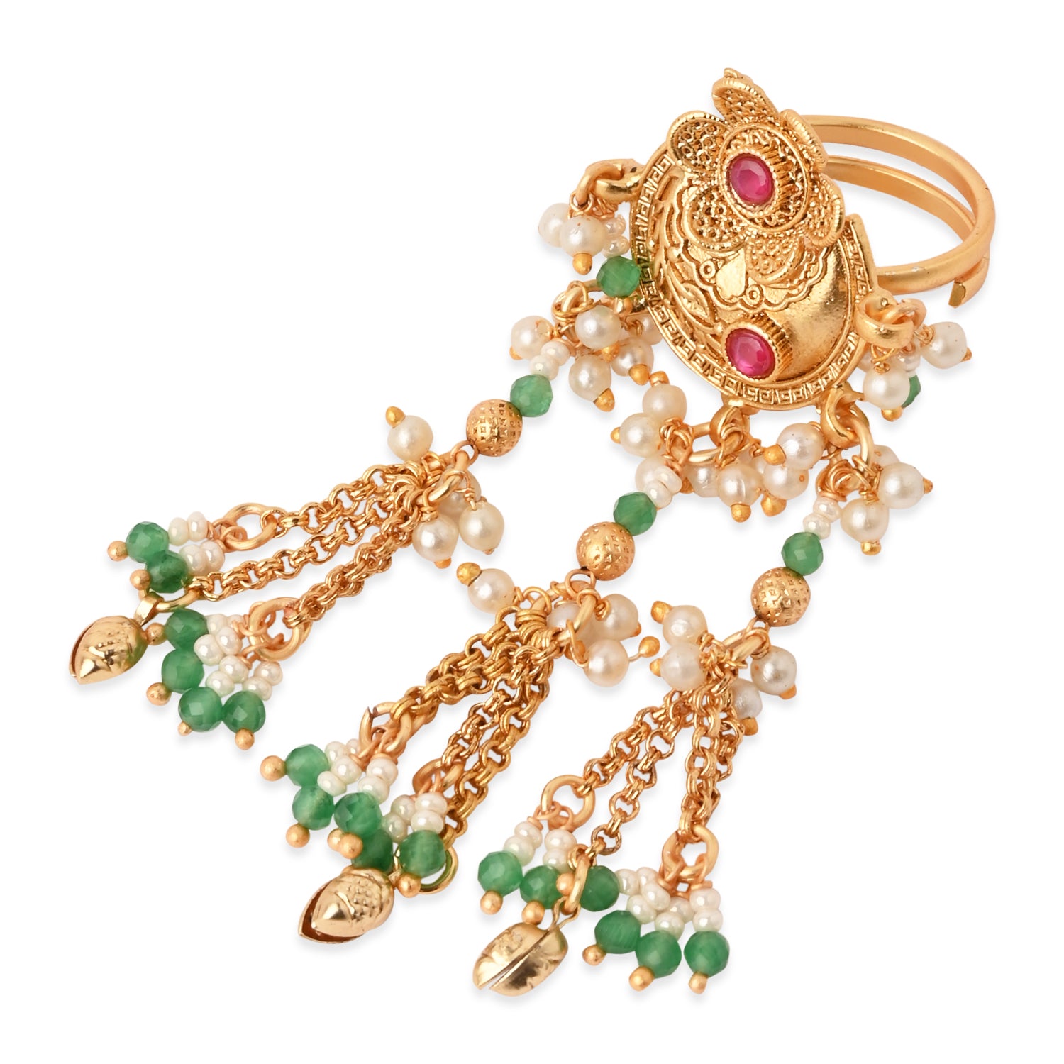 Yavika-Heritage Gold Ring with Mini Coin Charms & Tassels