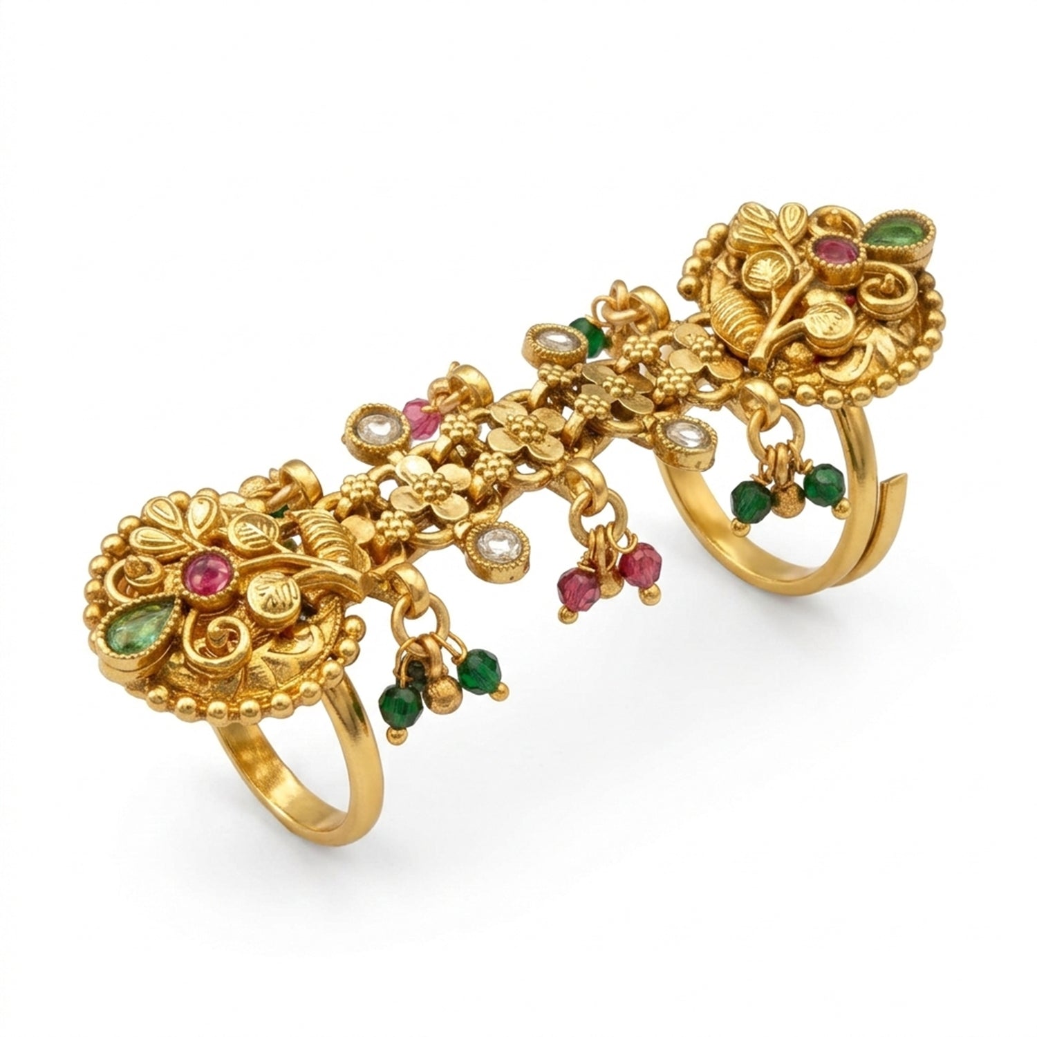 Raviksha - Gold-Plated Floral Full-Finger Ring
