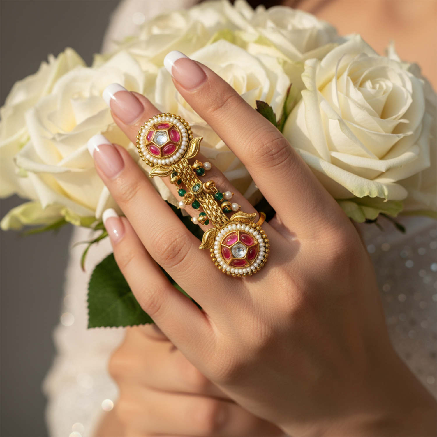 Sriya-Kundan Double-Medallion Ring