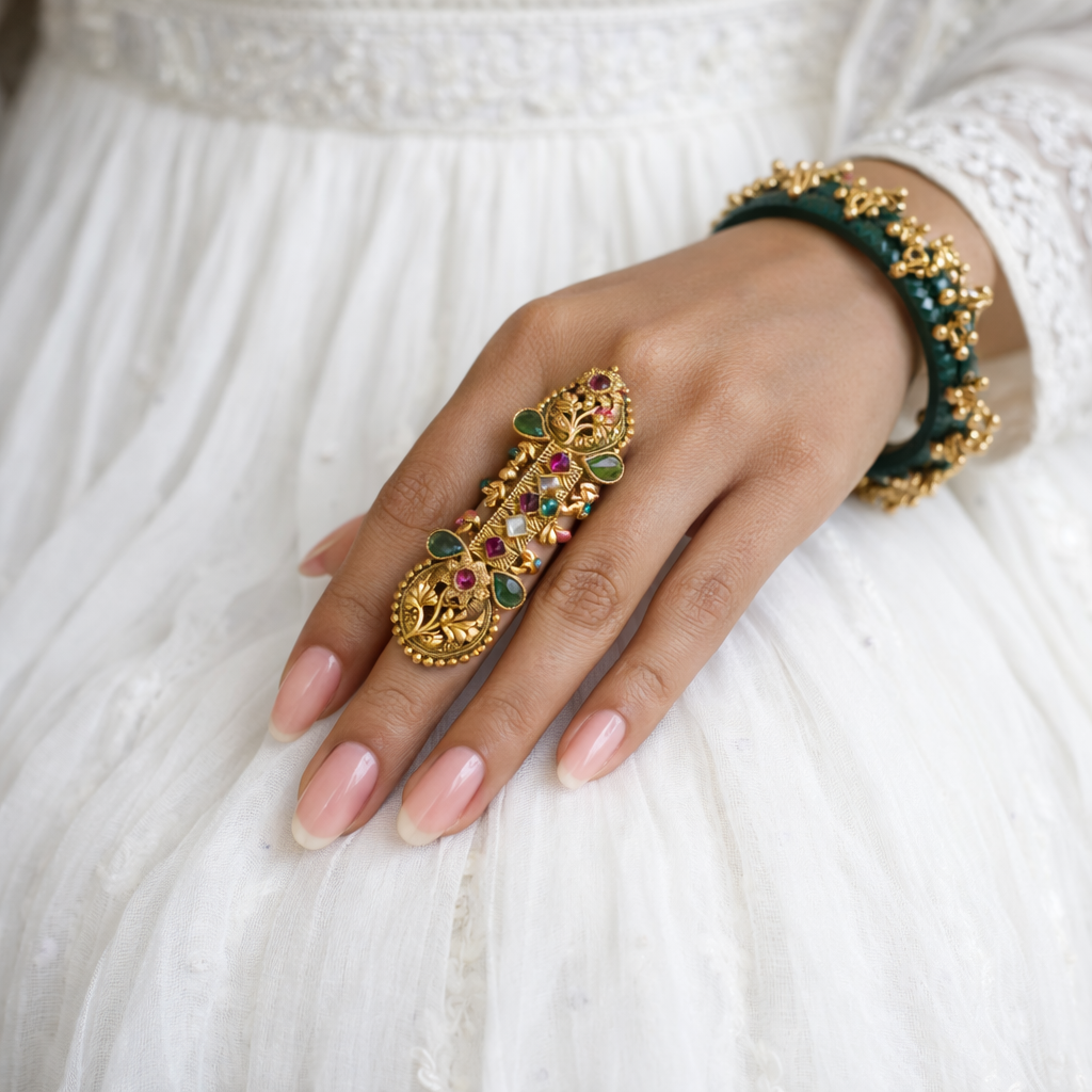 Kalyani- Temple-Glow Antique Full-Finger Ring