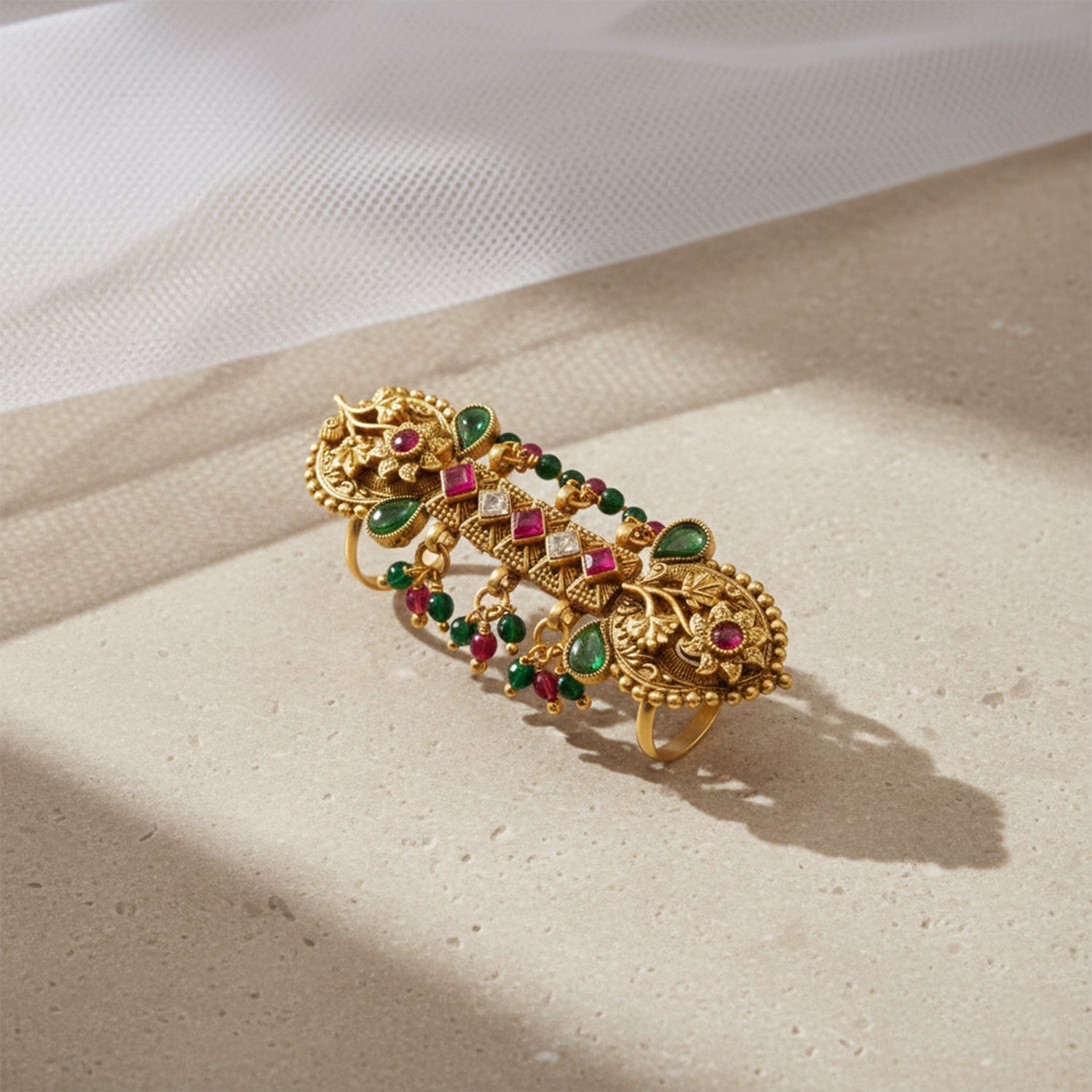 Kalyani- Temple-Glow Antique Full-Finger Ring