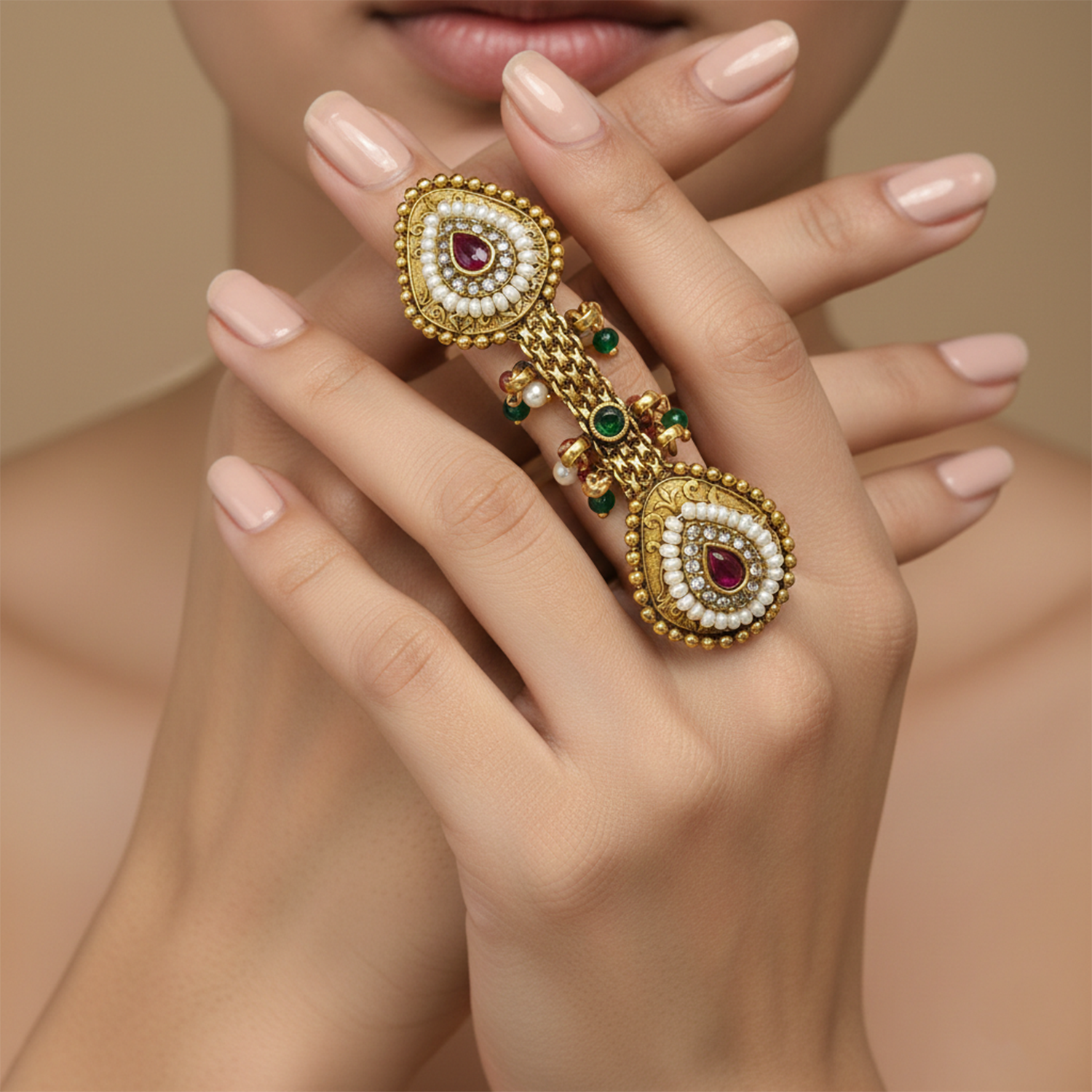 Rakshitha- Gold-Plated Floral Statement Ring