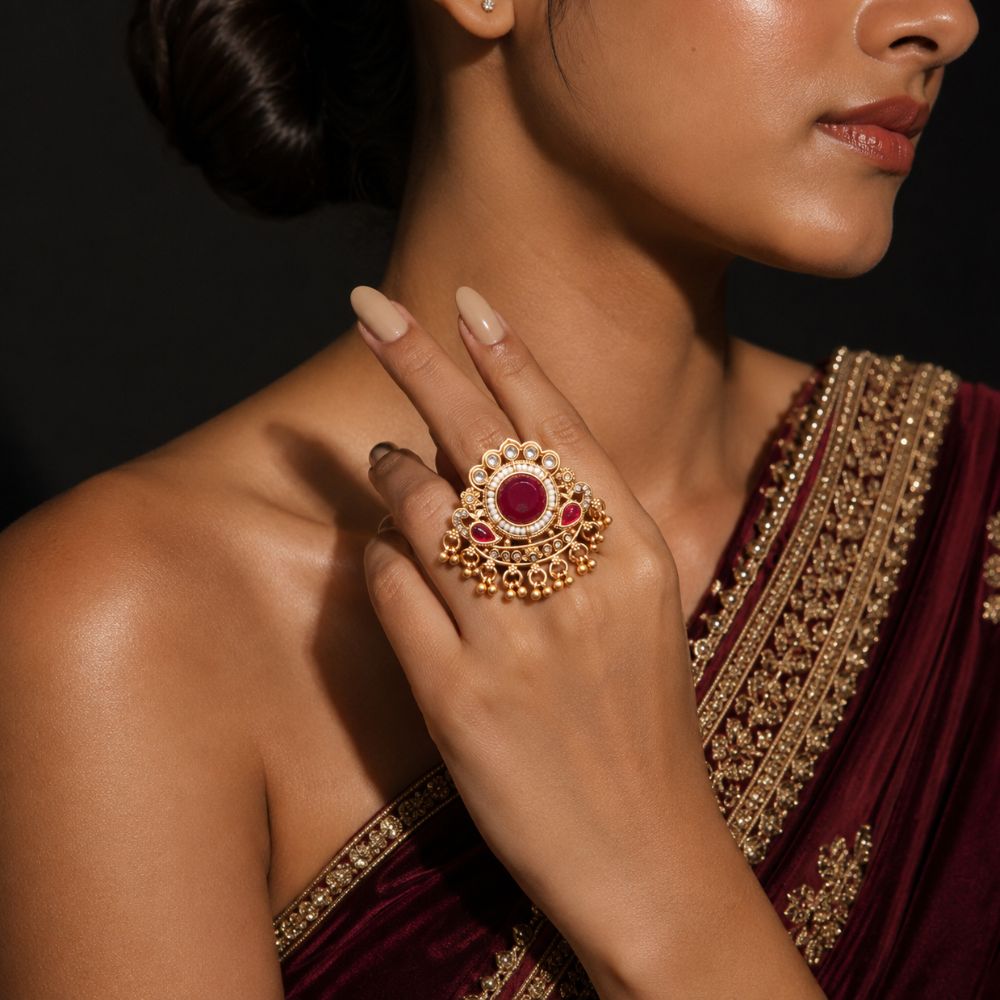Aaru- Heritage Pearl & Stone Latkan Ring