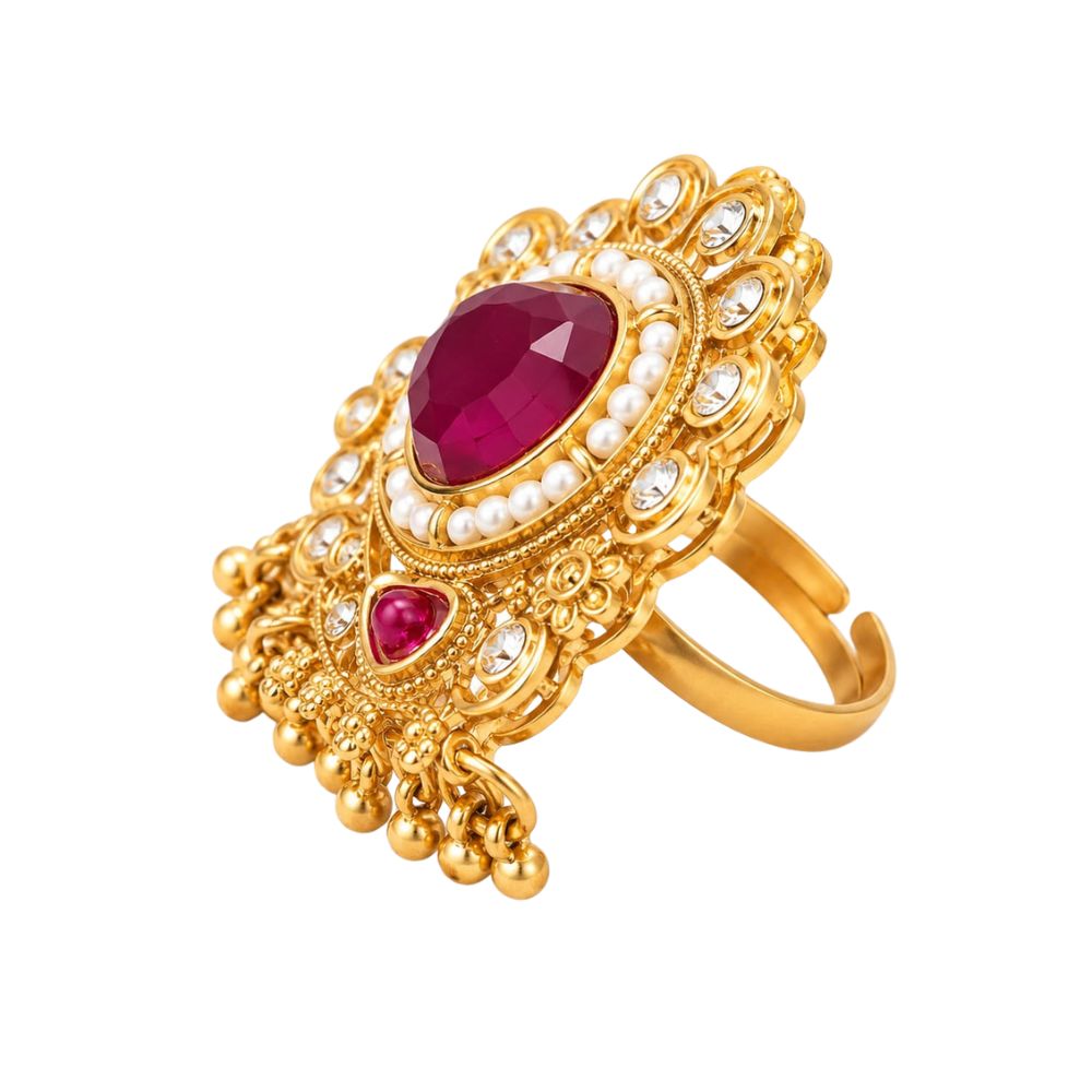 Aaru- Heritage Pearl & Stone Latkan Ring