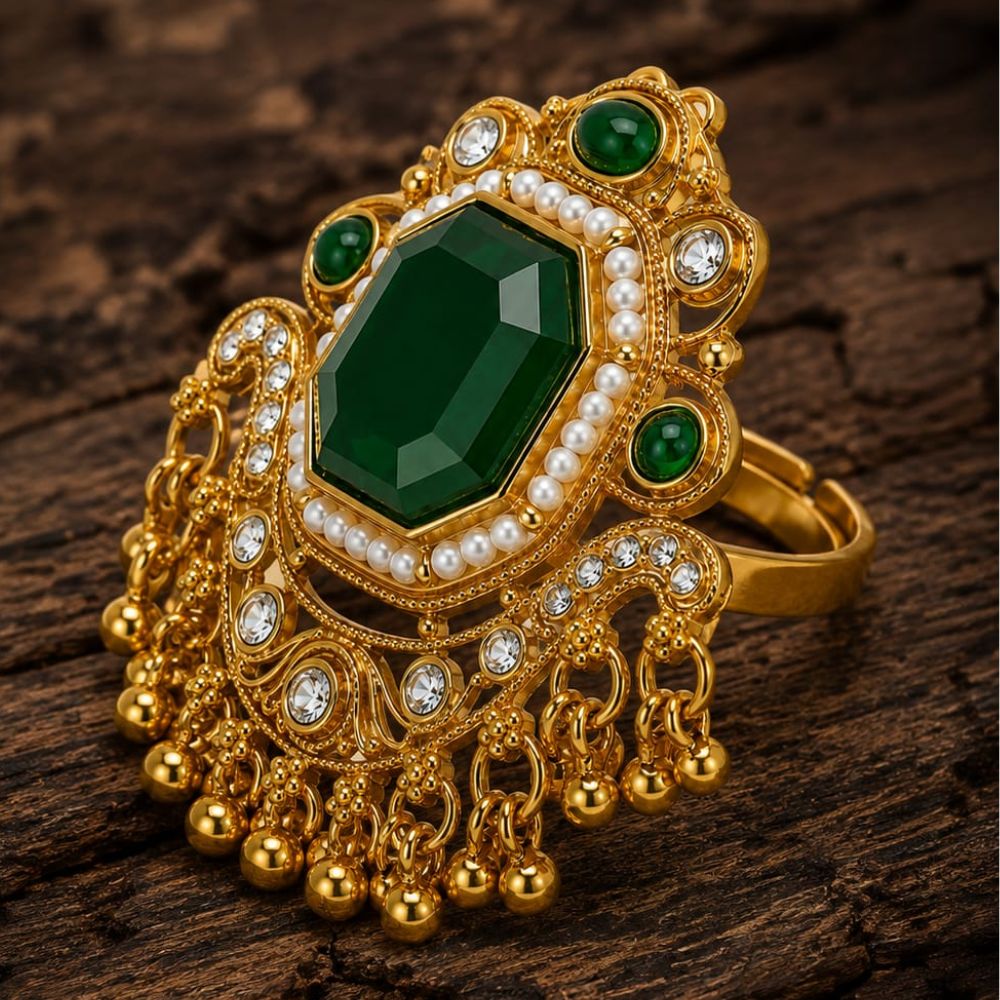 Viu- Green Stone Heritage Latkan Ring