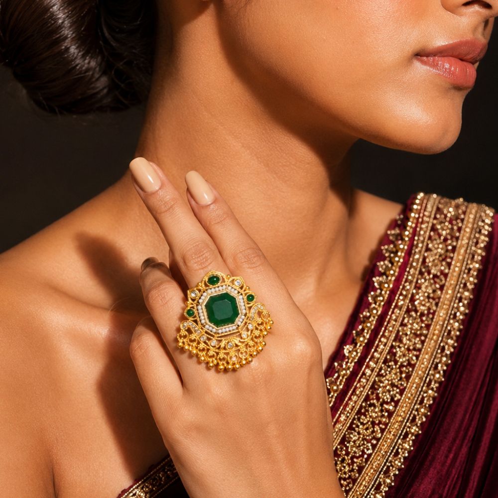 Viu- Green Stone Heritage Latkan Ring
