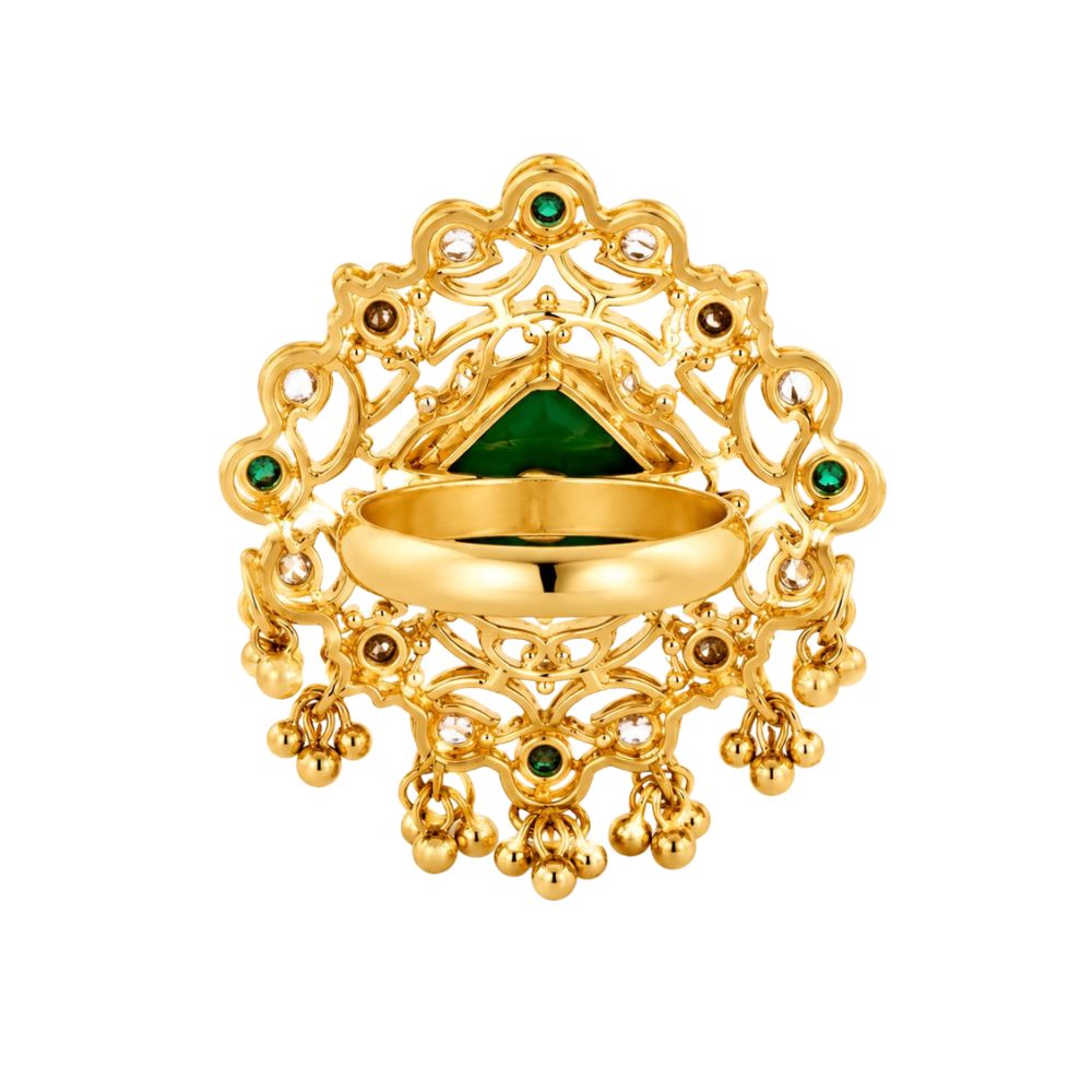 Nirvi- Green Stone Kundan Heritage Latkan Ring