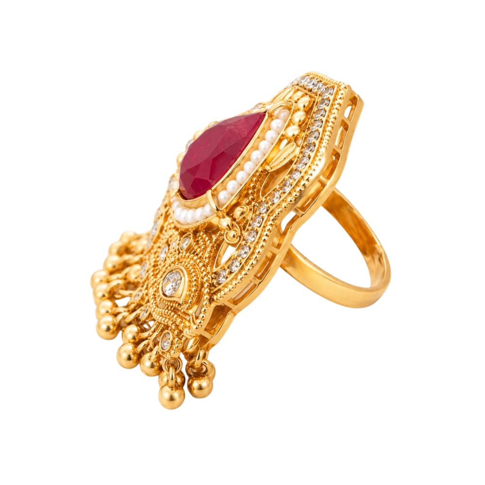 Charvi- Maroon Teardrop Stone Heritage Latkan Ring