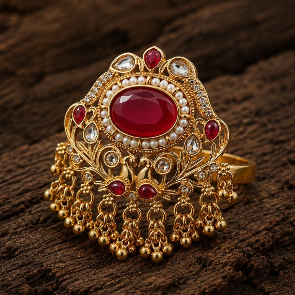 Suchi- Red Stone Peacock Heritage Latkan Ring