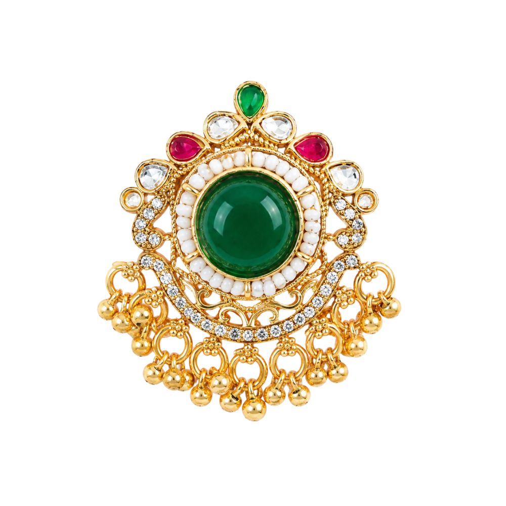 Tapasi- Green Stone Pearl Heritage Latkan Ring