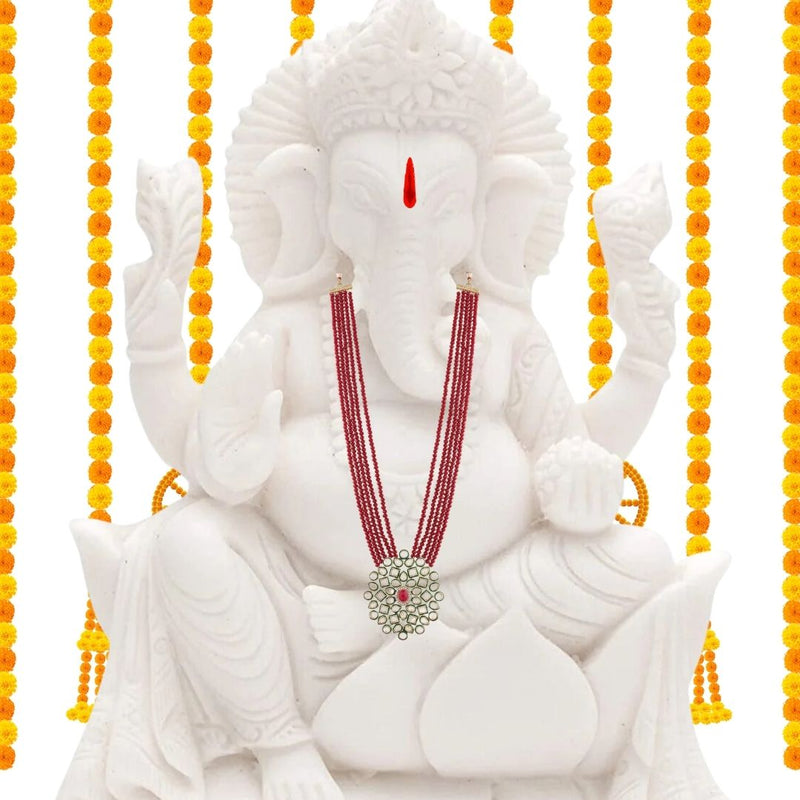 Lambodara Maroon Pearl & Kundan Mala