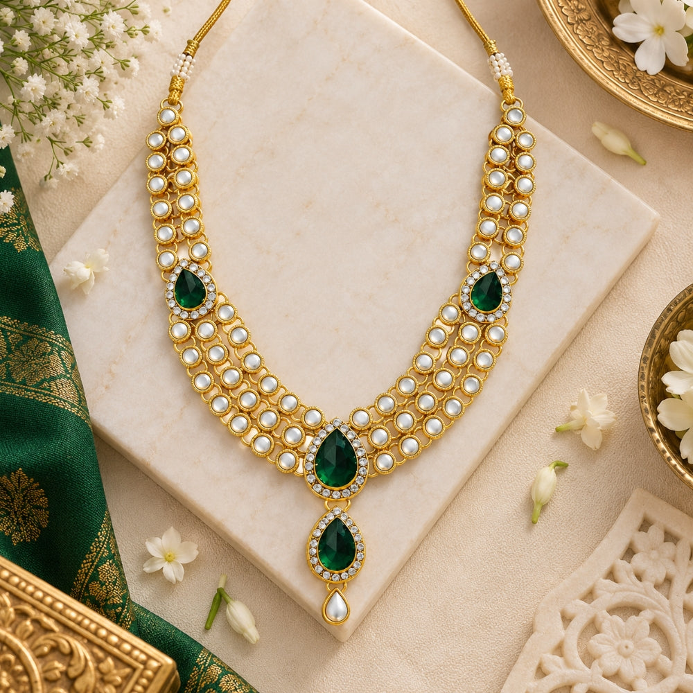 Shubhdayak Emerald Kundan Ganpati Mala