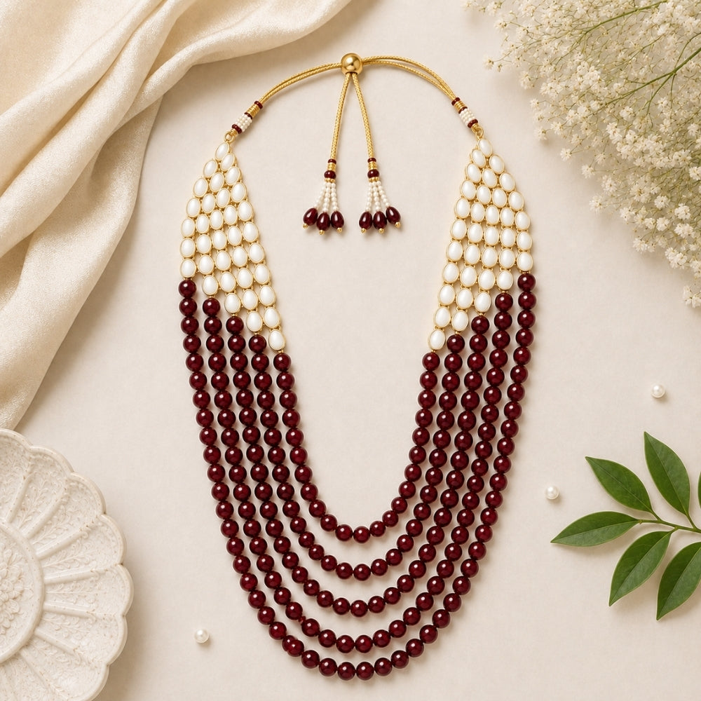Gajanan Maroon Pearl & Kundan Mala