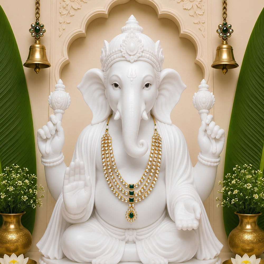 Vinayaka Green Pearl & Kundan Mala