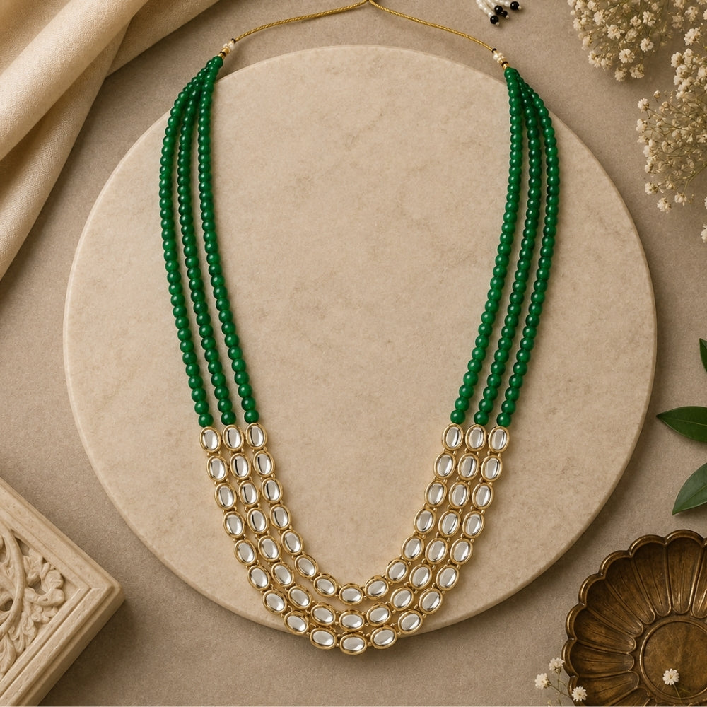 Mangalmurti Green Bead & Kundan Ganpati Mala