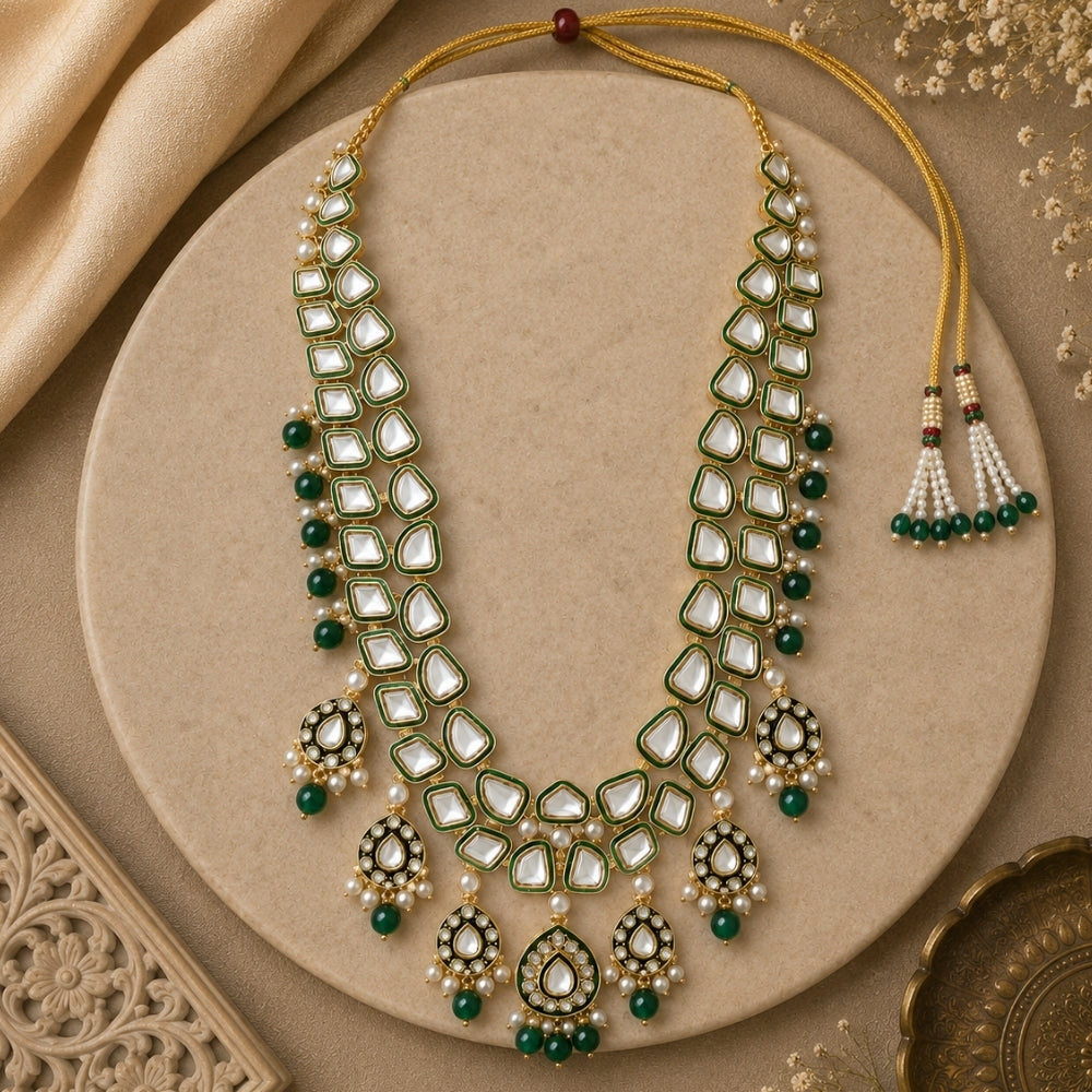 Vighnaharta Green Kundan Ganpati Mala