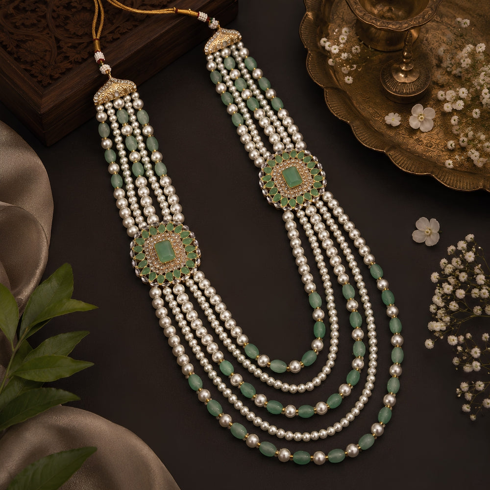 Muktidaya Mint Green Pearl Kundan Mala