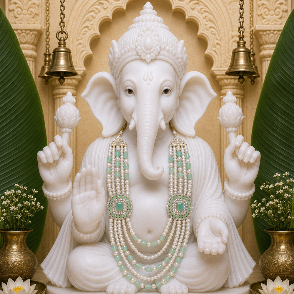Muktidaya Mint Green Pearl Kundan Mala