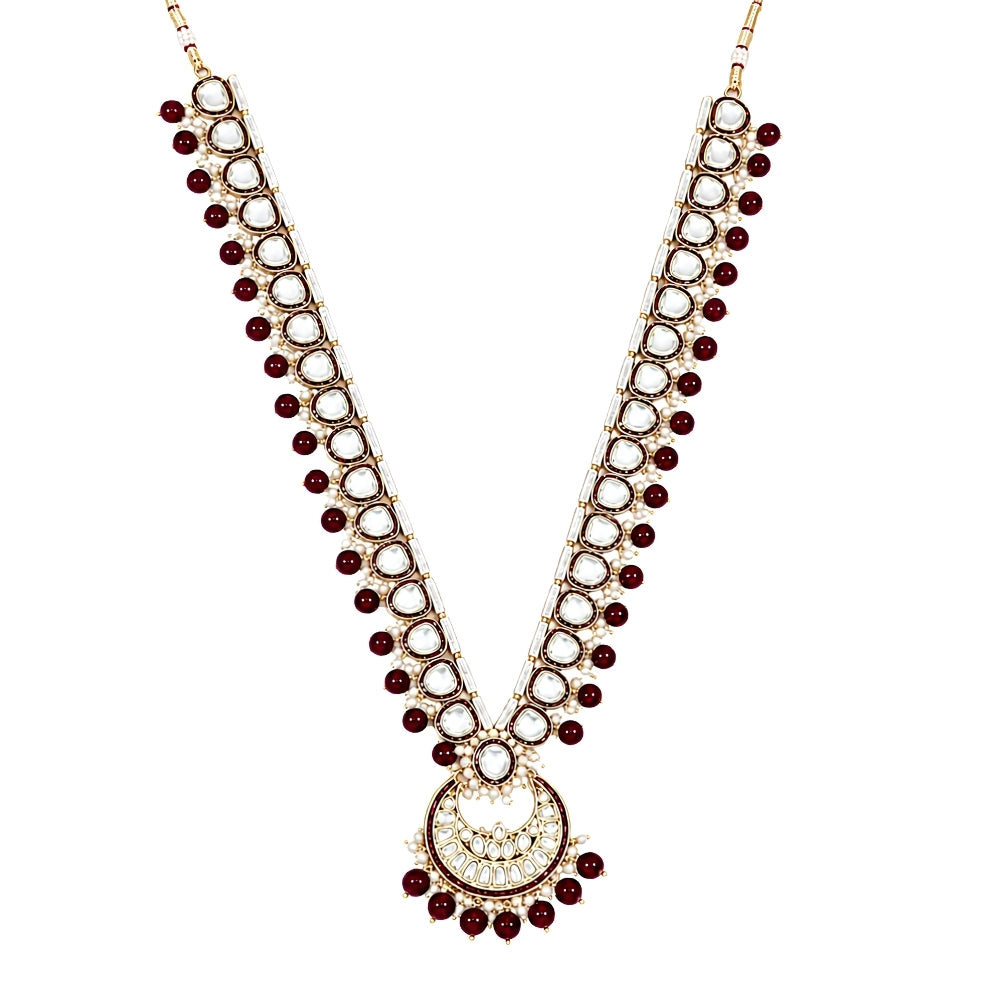 Pramukhaya – Maroon Kundan Long Mala with Beads