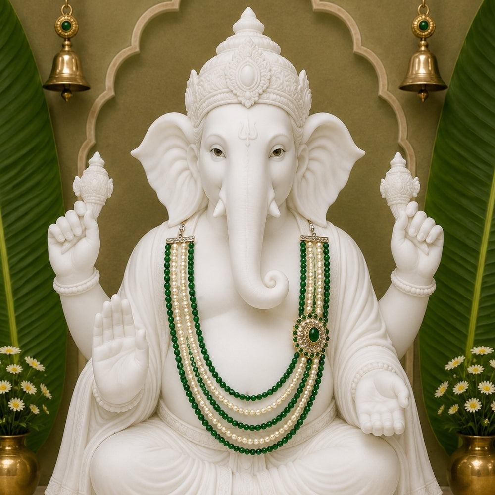 Vighneswara Green Pearl & Kundan Mala
