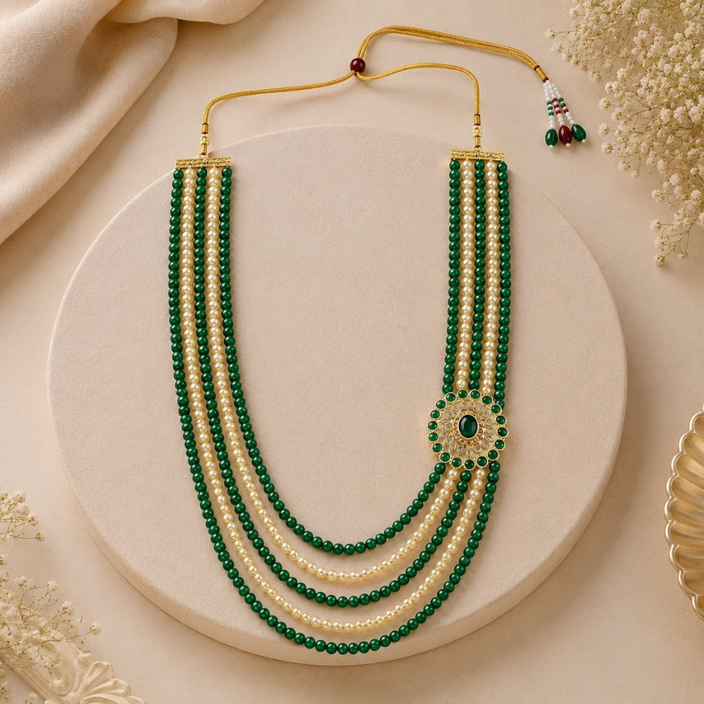 Vighneswara Green Pearl & Kundan Mala