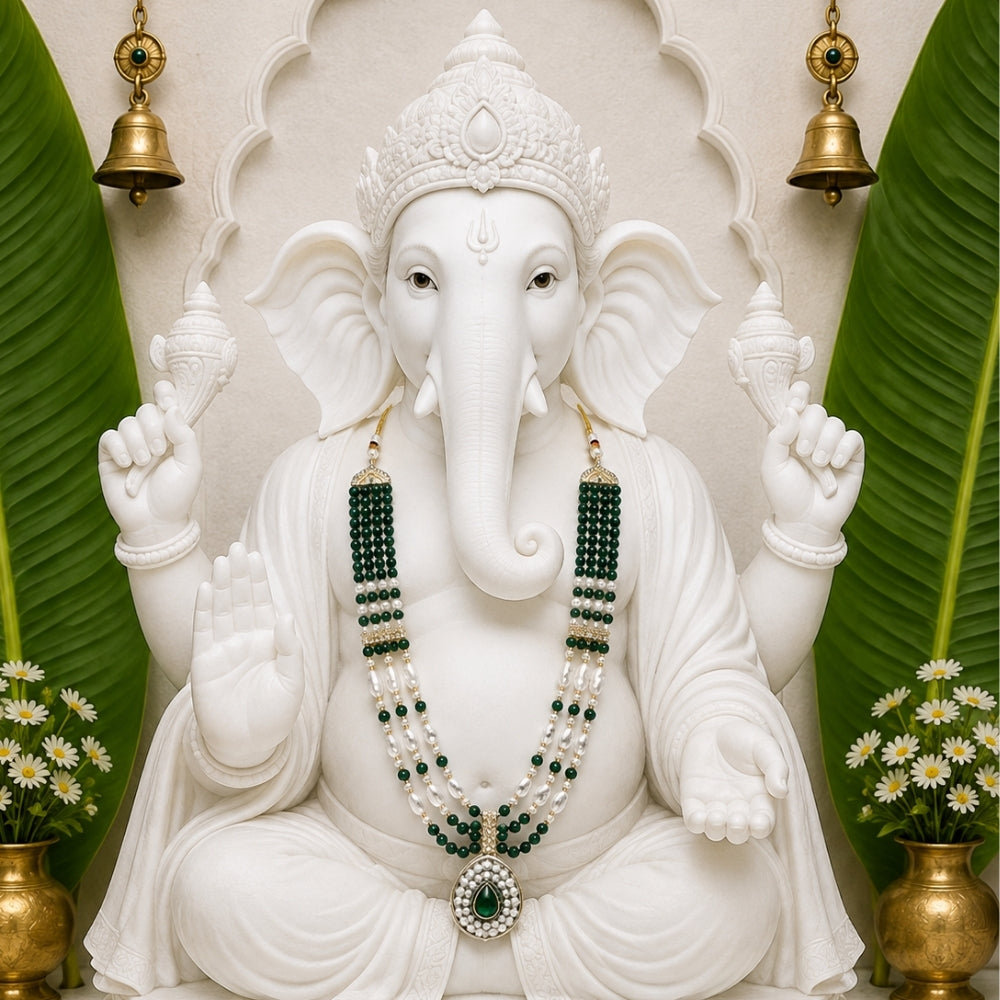 Sumukha Green Pearl & Kundan Ganpati Mala