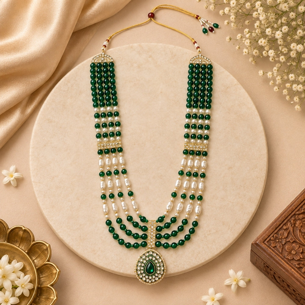 Sumukha Green Pearl & Kundan Ganpati Mala