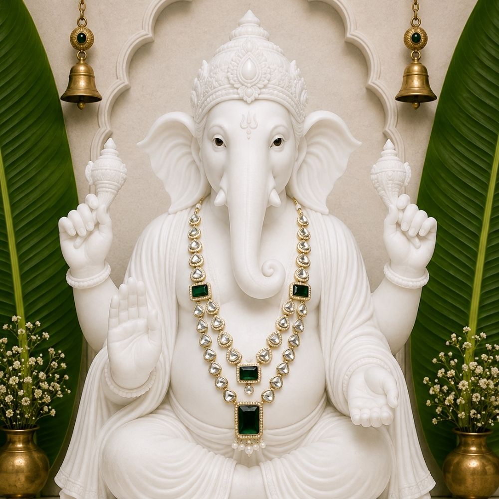 Vighneshvara- Green Kundan Mala for Ganpati