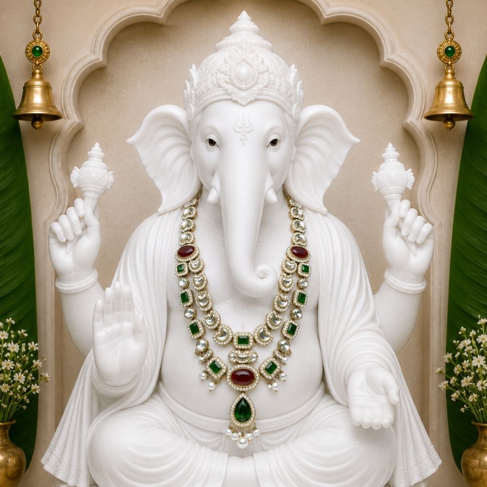 Prabhava- Maroon and Green Kundan Mala for Ganpati