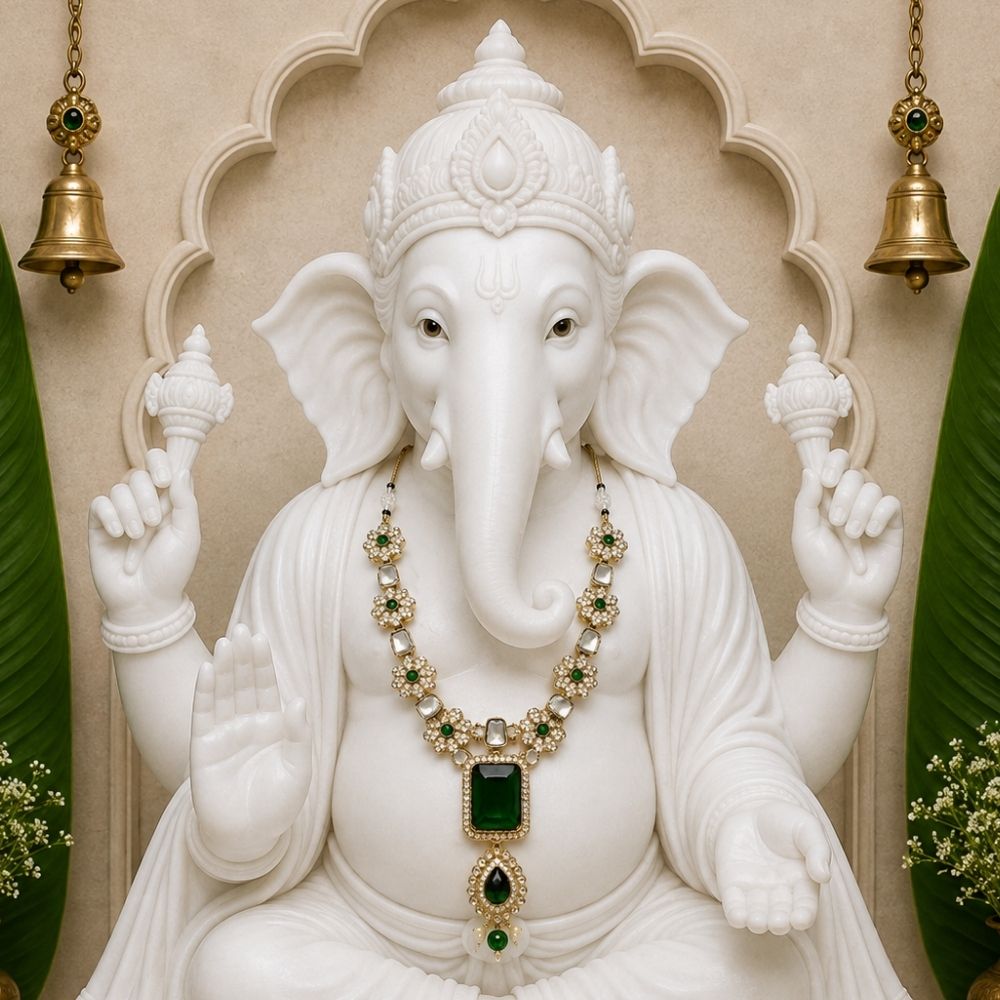 Shripati- Green Kundan Mala for Ganpati