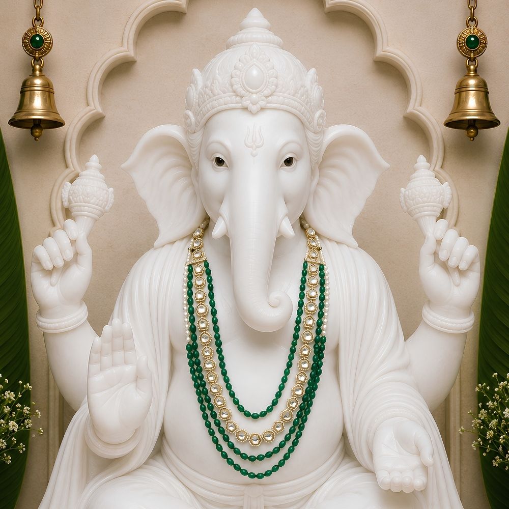 Mahesha- Green Beaded Kundan Layered Mala for Ganpati