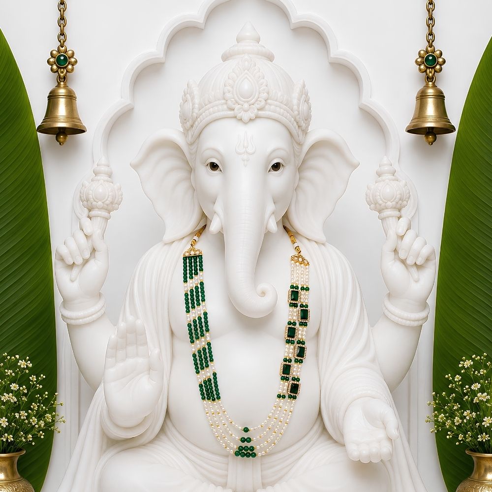 Heramba- Green & Pearl Layered Mala for Ganpati