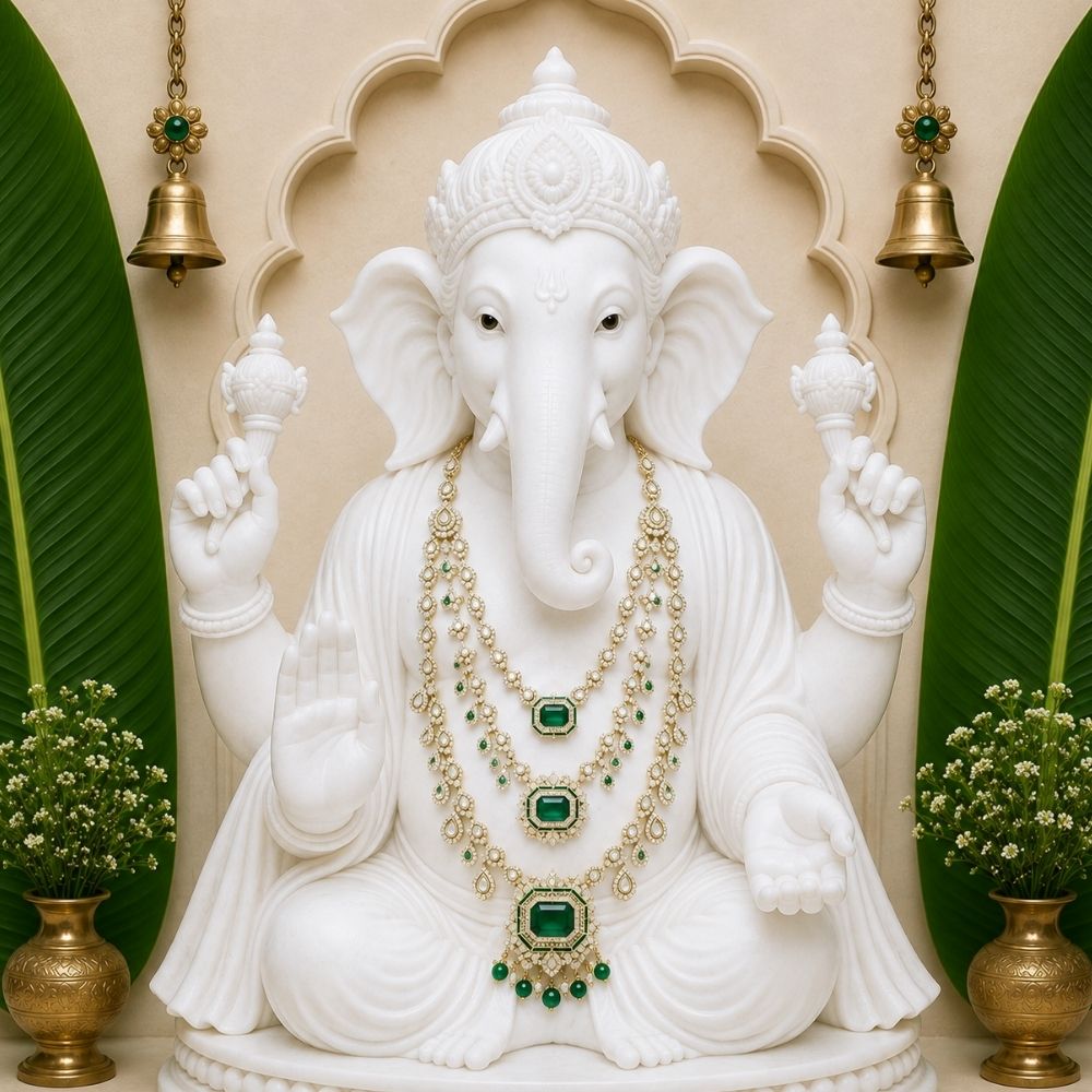 Girijatmaja- Green Kundan Layered Mala for Ganpati