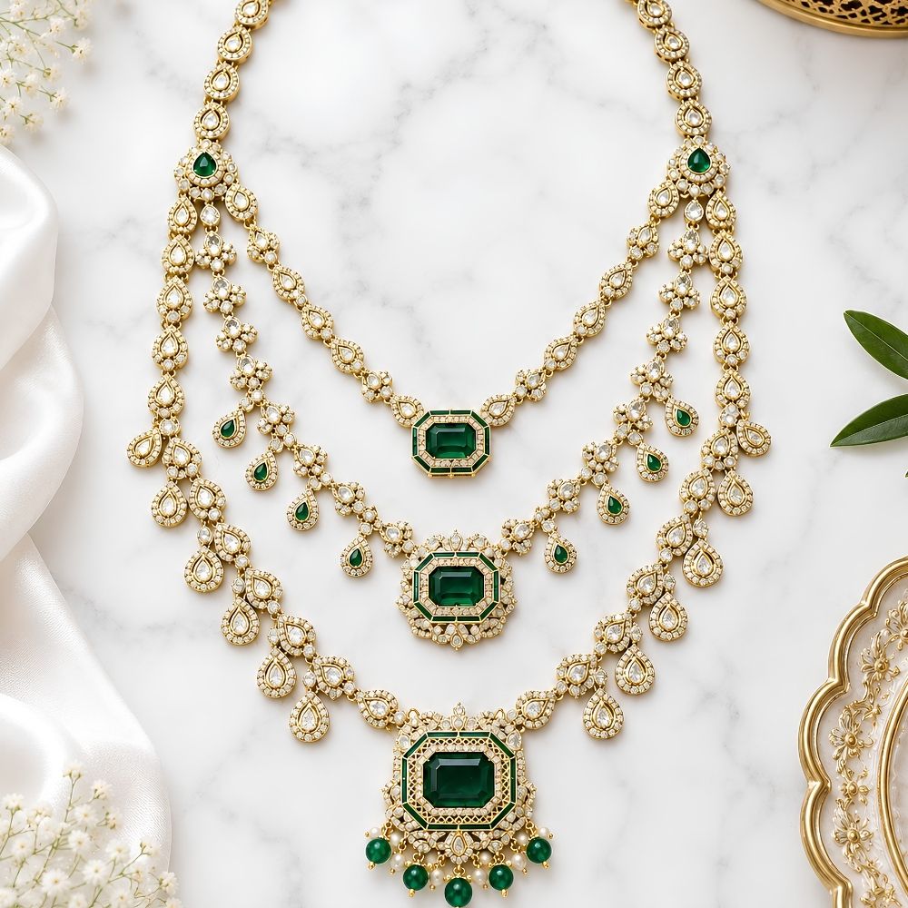 Girijatmaja- Green Kundan Layered Mala for Ganpati