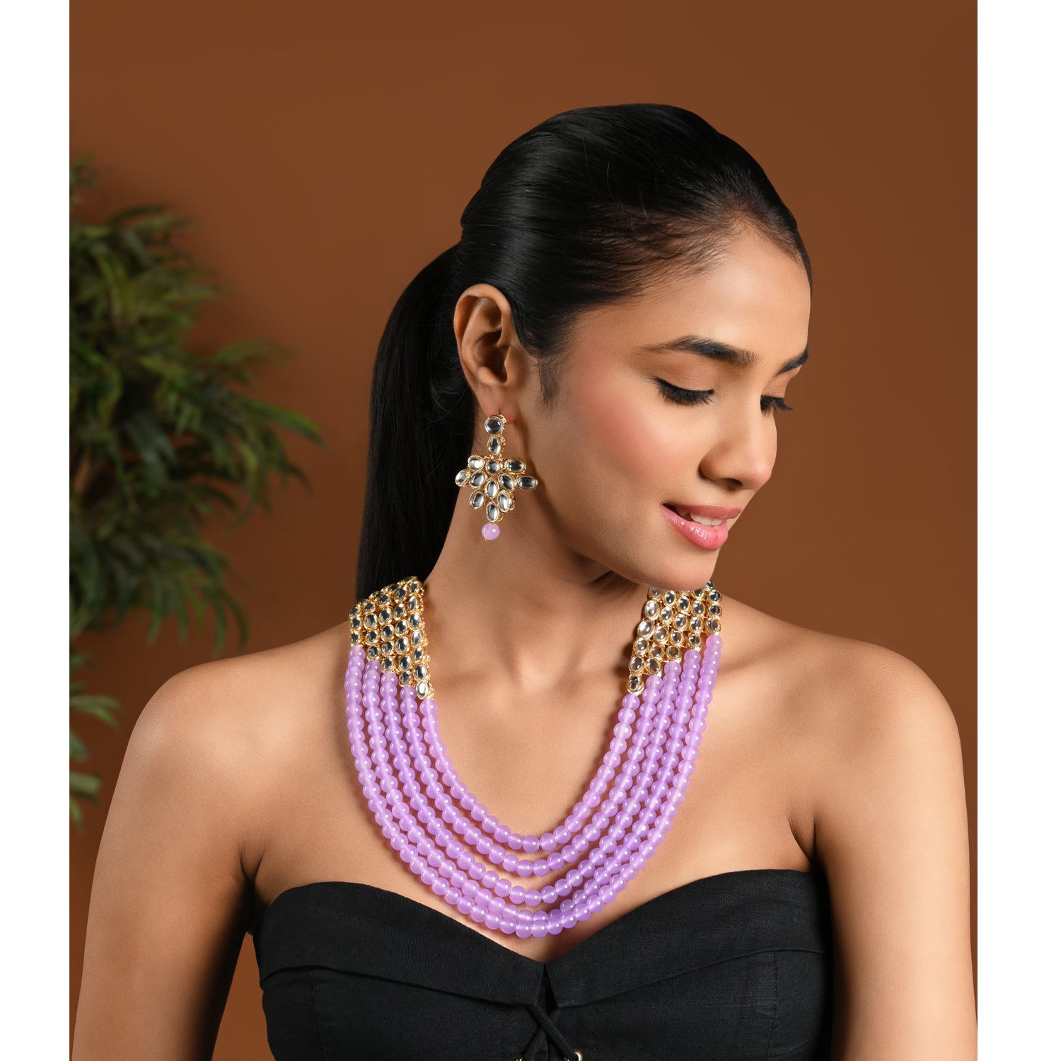 Aarvya - Purple Kundan Necklace Set