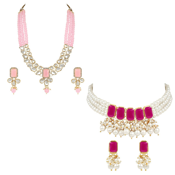 (Pack of 2) Kundan & Pearl Jewellery Set