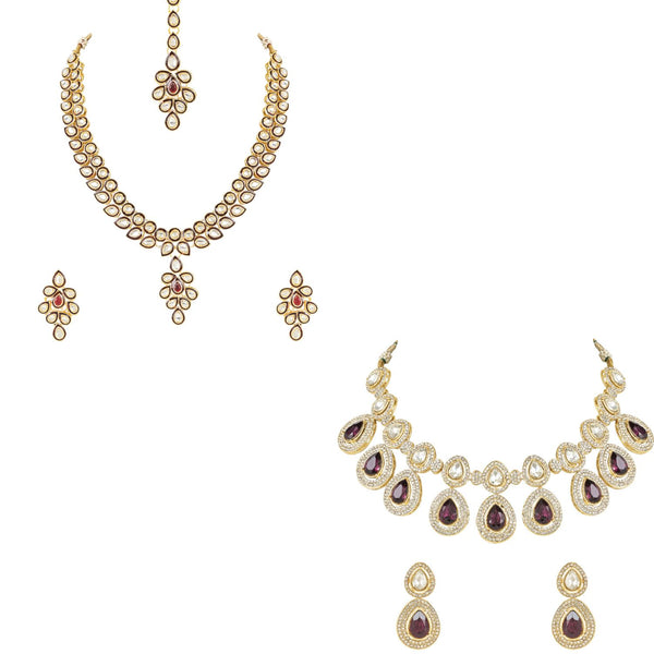 (Pack of 2) Kundan & Pearl Jewellery Set