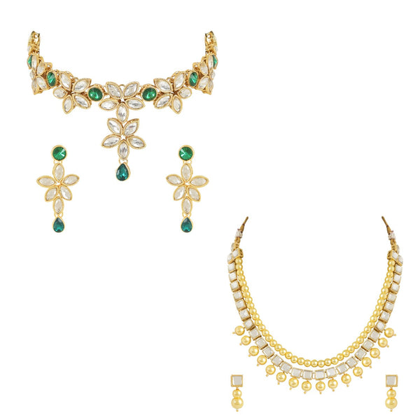 (Pack of 2) Kundan & Pearl Jewellery Set