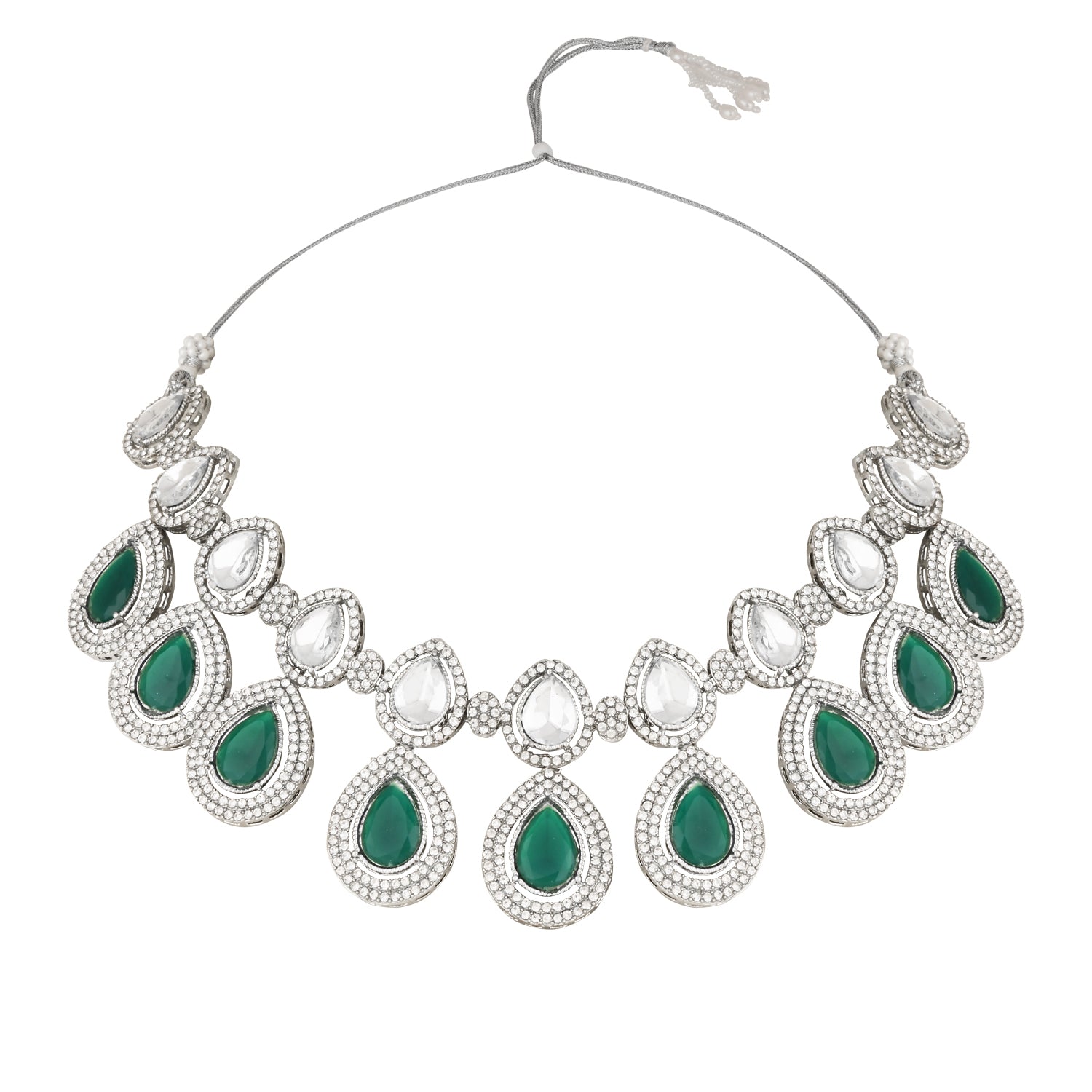 Hamsika Rhodium Green Choker Set