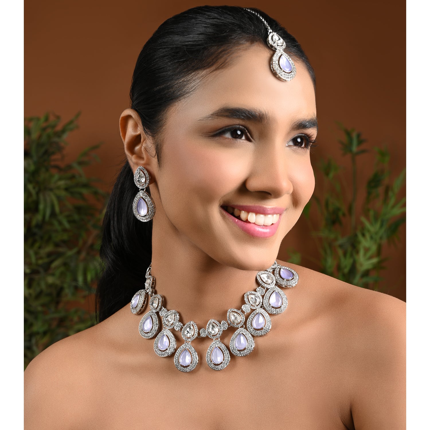 Hamsika Rhodium Purple Choker Set