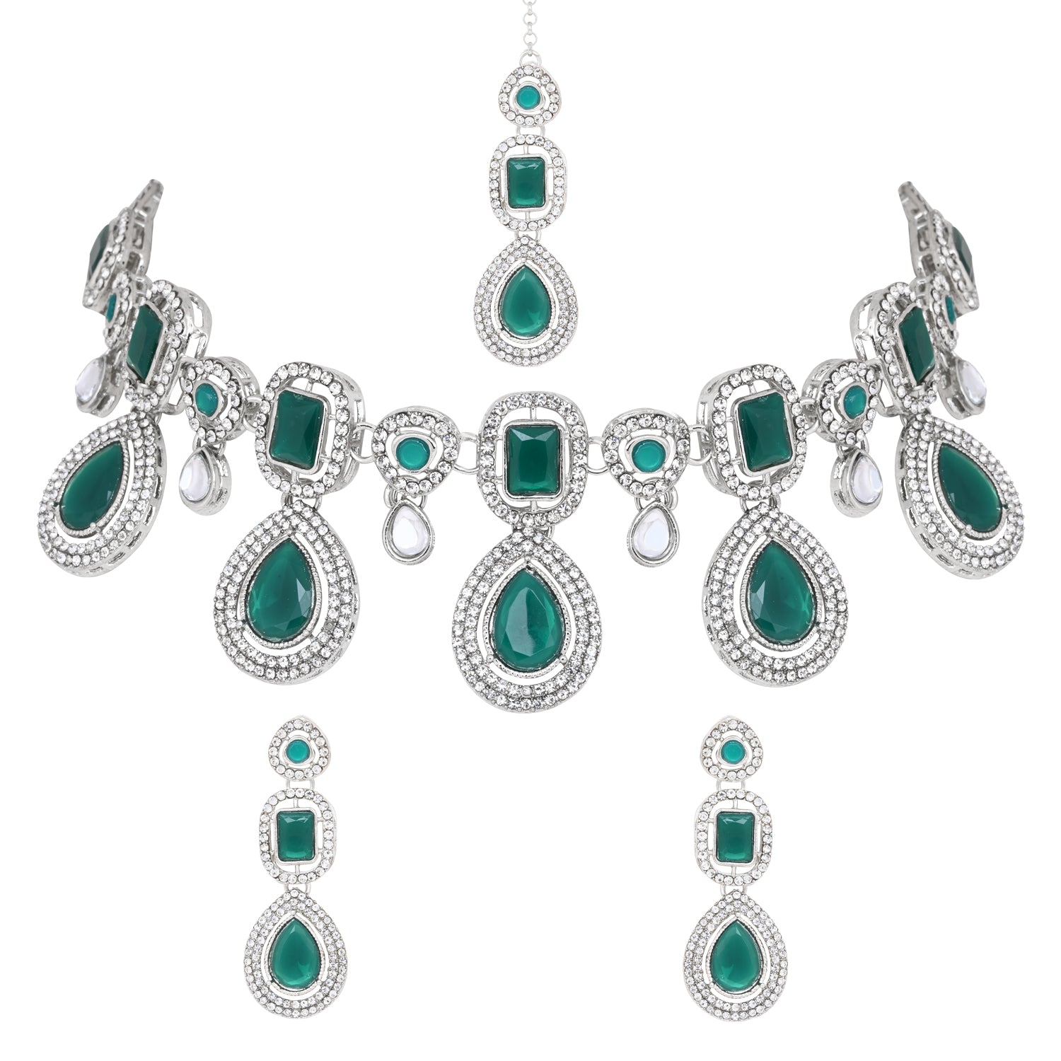 Bhumi Silver Green Necklace set