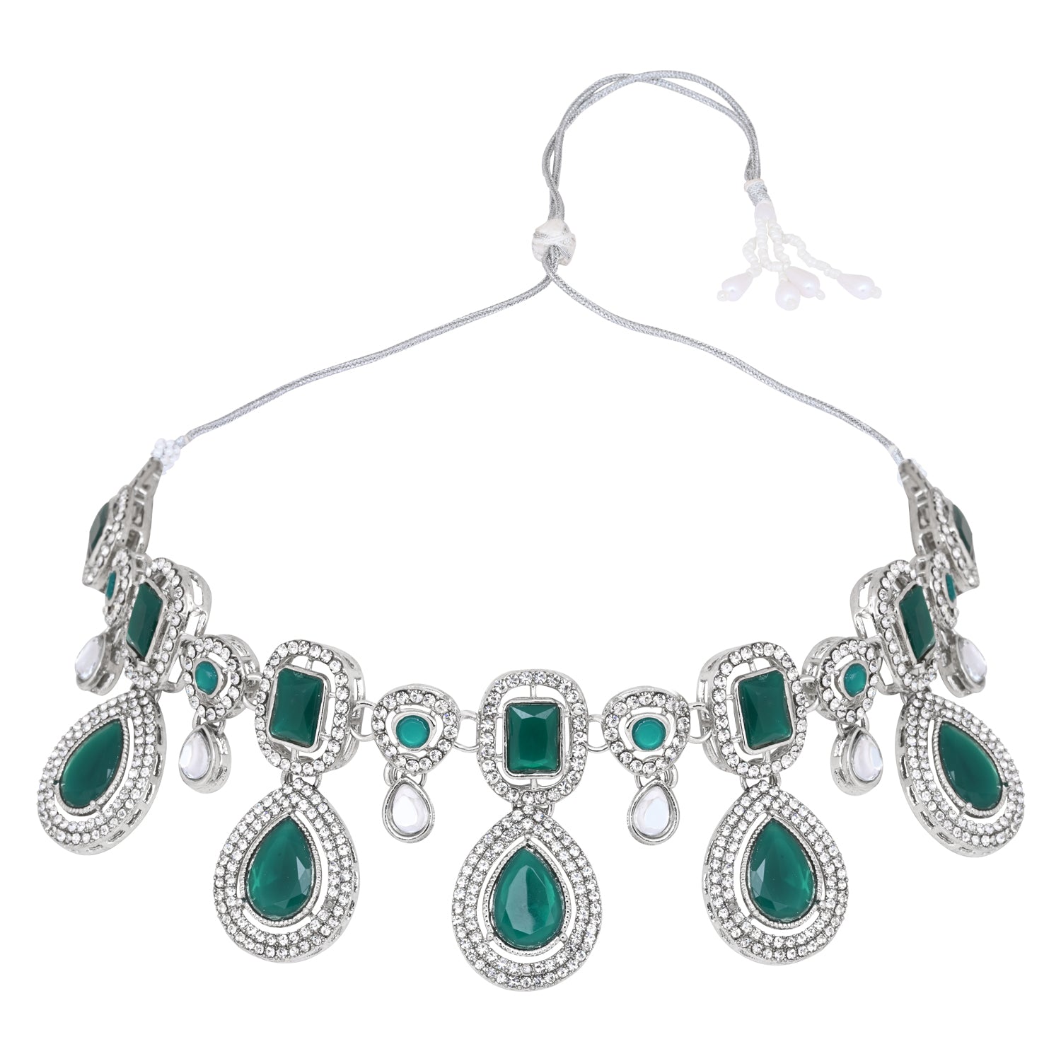 Bhumi Silver Green Necklace set