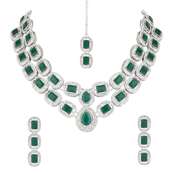 Parineeti Rhodium Green Necklace set