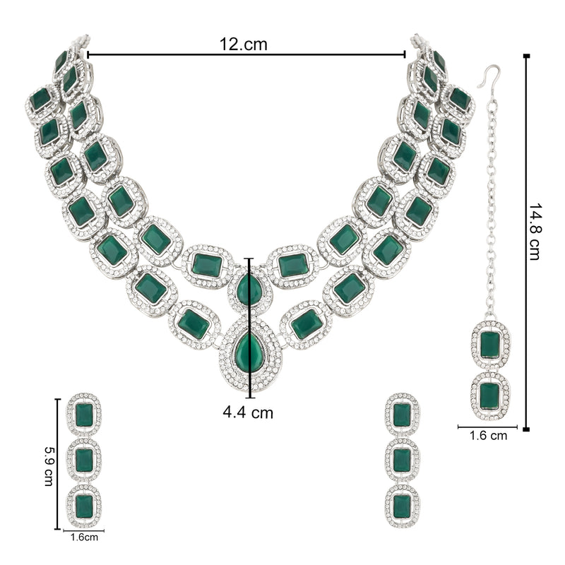 Parineeti Rhodium Green Necklace set