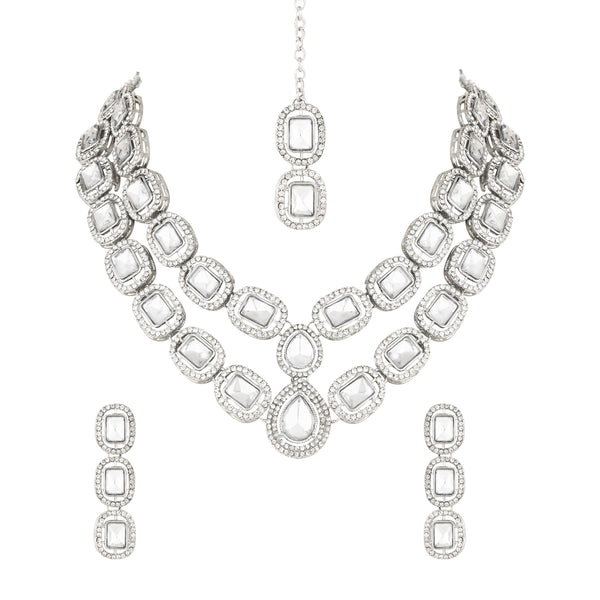 Parineeti Rhodium White Necklace set